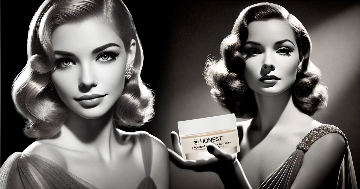 Hollywood Starlets holding Honest Beauty Ageless Firm and Smooth Cream for our review (artist rendering)